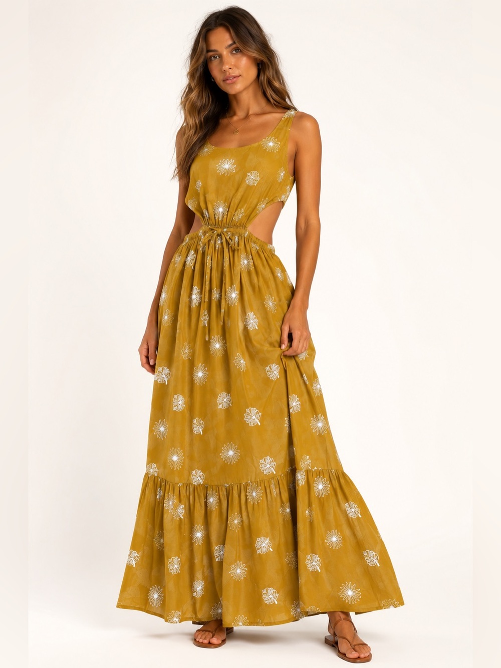 In Loom Mustard Cutout Maxi Dress NWT Boho Resort